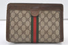 Authentic GUCCI Web Sherry Line Clutch Hand Bag Purse GG PVC Leather Brown 0694K