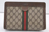 Authentic GUCCI Web Sherry Line Clutch Hand Bag Purse GG PVC Leather Brown 0694K