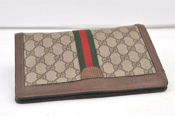 Authentic GUCCI Web Sherry Line Clutch Hand Bag Purse GG PVC Leather Brown 0694K