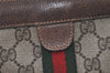 Authentic GUCCI Web Sherry Line Clutch Hand Bag Purse GG PVC Leather Brown 0694K