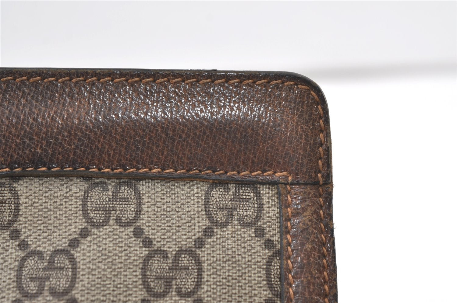 Authentic GUCCI Web Sherry Line Clutch Hand Bag Purse GG PVC Leather Brown 0694K