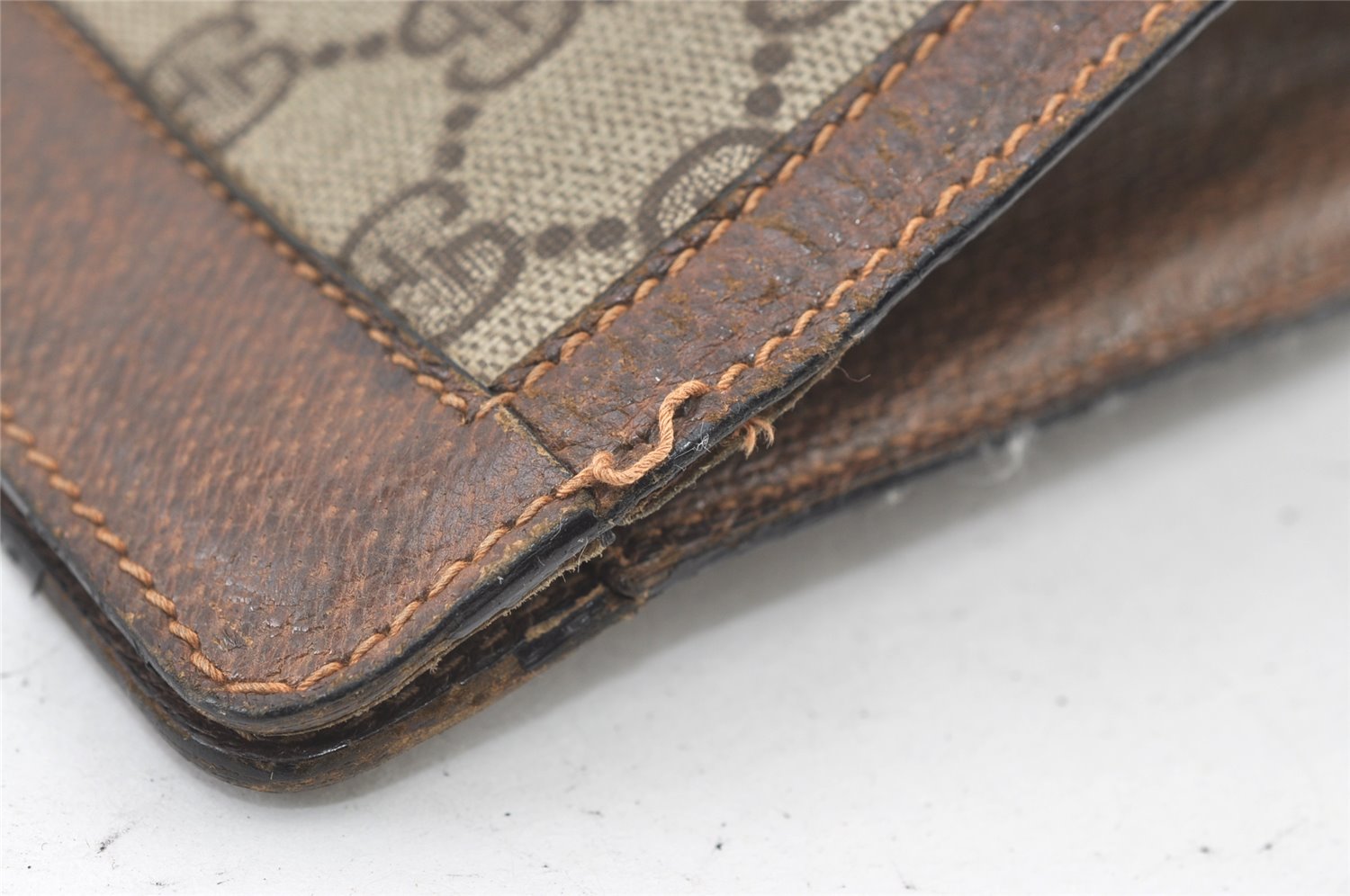 Authentic GUCCI Web Sherry Line Clutch Hand Bag Purse GG PVC Leather Brown 0694K