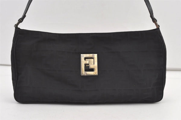 Authentic FENDI Zucca Vintage Shoulder Bag Canvas Leather Black 0695K