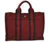 Authentic HERMES Fourre Tout PM Vintage Hand Tote Bag Canvas Red 0696J