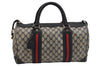 Authentic GUCCI Sherry Line Hand Boston Bag GG PVC Leather Navy Blue 0697J