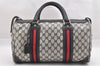 Authentic GUCCI Sherry Line Hand Boston Bag GG PVC Leather Navy Blue 0697J