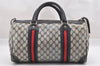 Authentic GUCCI Sherry Line Hand Boston Bag GG PVC Leather Navy Blue 0697J