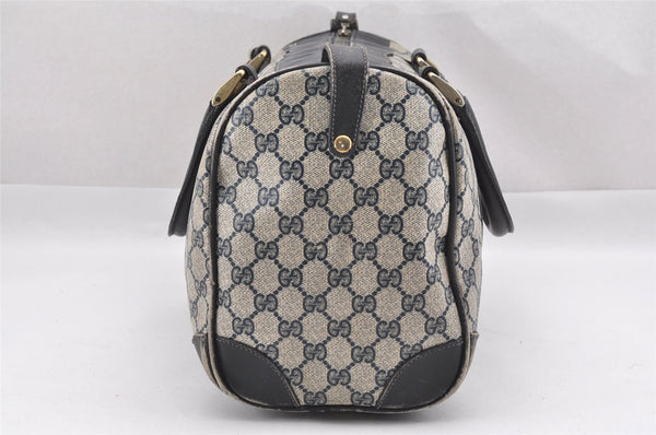 Authentic GUCCI Sherry Line Hand Boston Bag GG PVC Leather Navy Blue 0697J