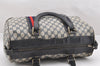Authentic GUCCI Sherry Line Hand Boston Bag GG PVC Leather Navy Blue 0697J