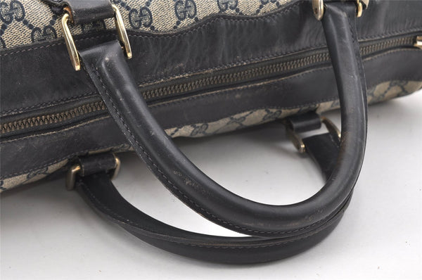 Authentic GUCCI Sherry Line Hand Boston Bag GG PVC Leather Navy Blue 0697J