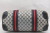 Authentic GUCCI Sherry Line Hand Boston Bag GG PVC Leather Navy Blue 0697J