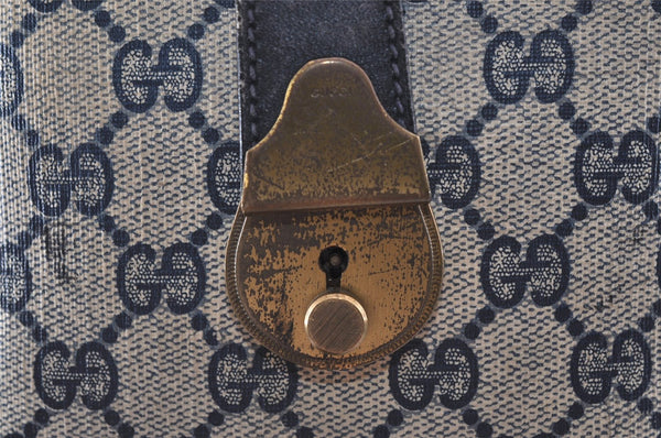 Authentic GUCCI Sherry Line Hand Boston Bag GG PVC Leather Navy Blue 0697J