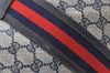 Authentic GUCCI Sherry Line Hand Boston Bag GG PVC Leather Navy Blue 0697J