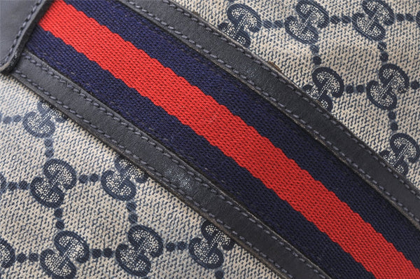 Authentic GUCCI Sherry Line Hand Boston Bag GG PVC Leather Navy Blue 0697J