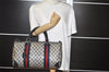 Authentic GUCCI Sherry Line Hand Boston Bag GG PVC Leather Navy Blue 0697J