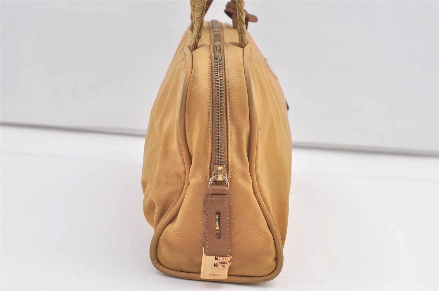 Authentic PRADA Nylon Leather Shoulder Hand Bag Purse Brown Yellow 0697K