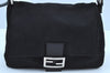 Authentic FENDI Mamma Baguette Shoulder Hand Bag Jersey Leather Black Junk 0698I