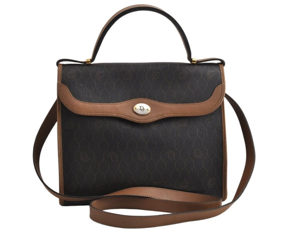 Authentic Christian Dior Honeycomb 2Way Hand Bag PVC Leather Black CD 0698K