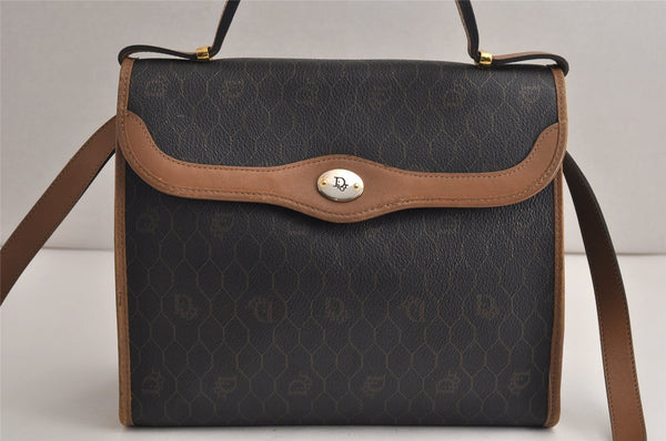 Authentic Christian Dior Honeycomb 2Way Hand Bag PVC Leather Black CD 0698K