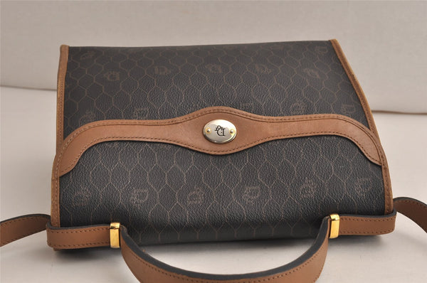 Authentic Christian Dior Honeycomb 2Way Hand Bag PVC Leather Black CD 0698K