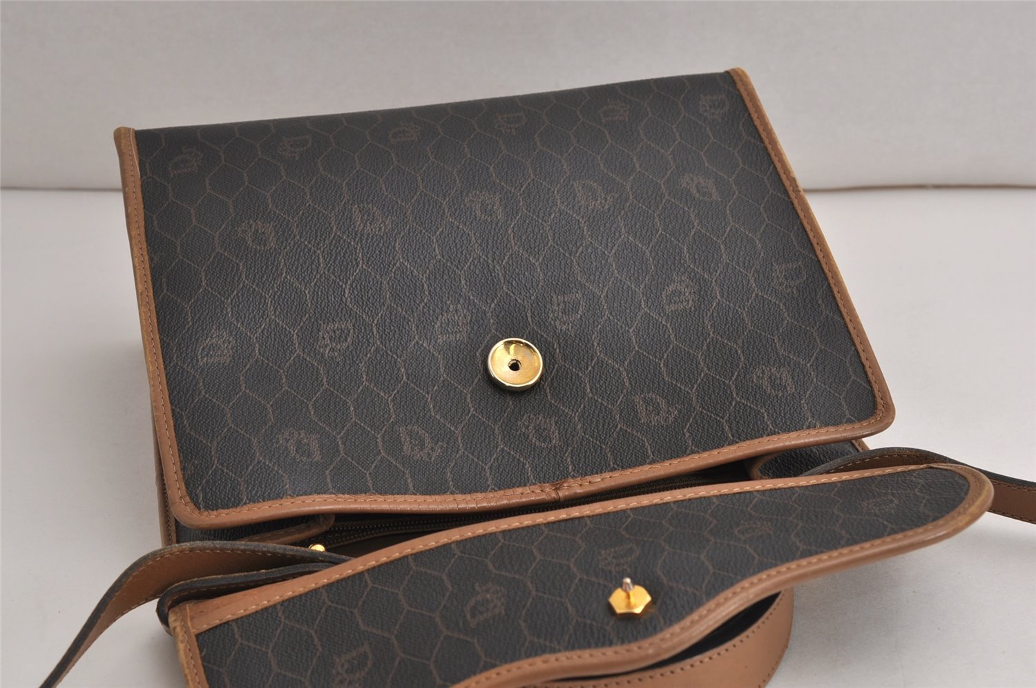 Authentic Christian Dior Honeycomb 2Way Hand Bag PVC Leather Black CD 0698K