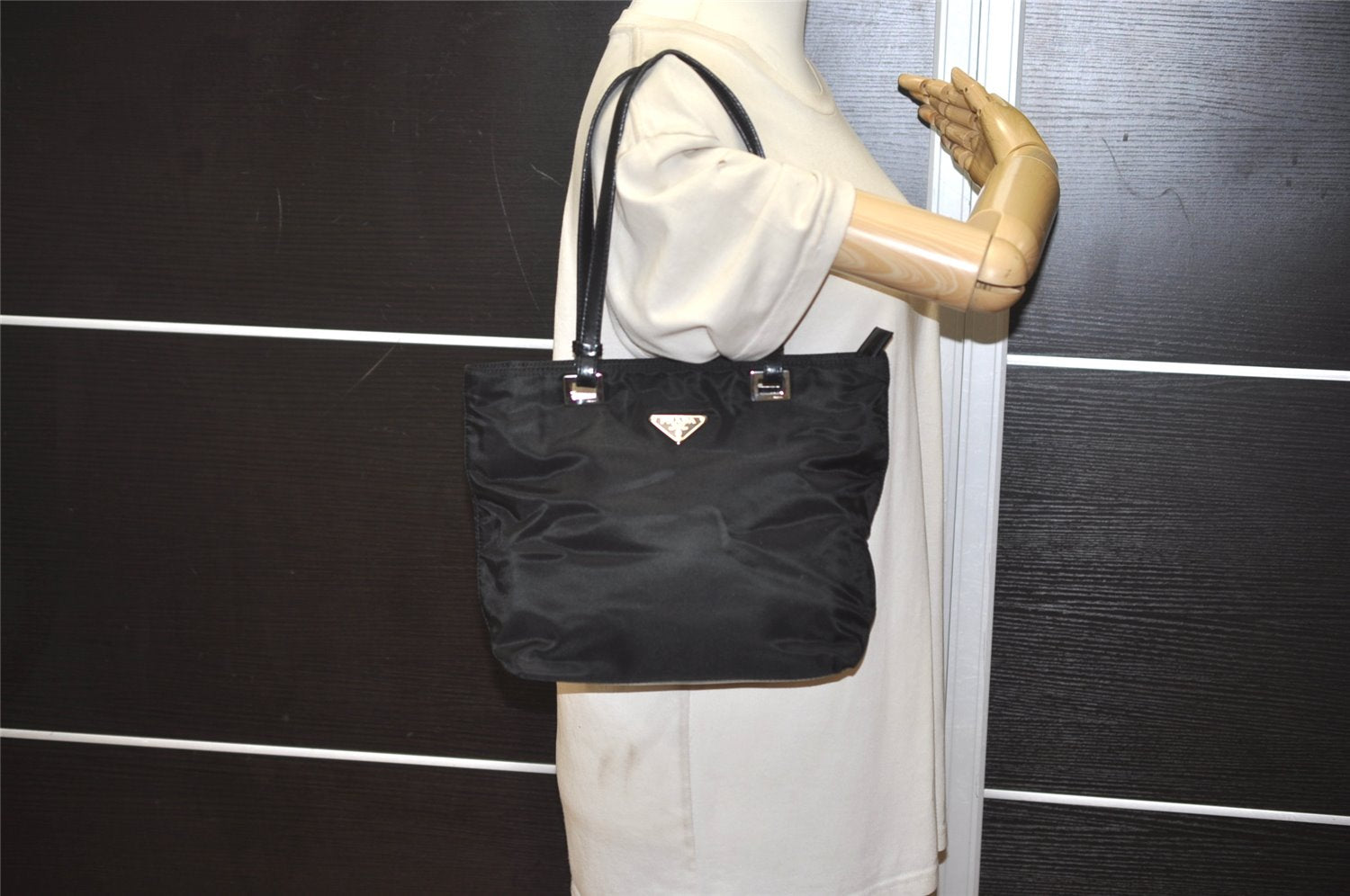 Authentic PRADA Nylon Leather Shoulder Tote Bag Purse Black 0700K