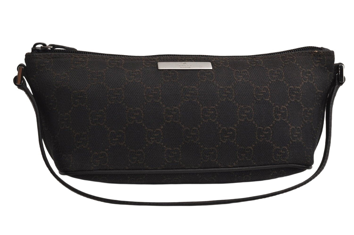 Authentic GUCCI Hand Bag Pouch Purse GG Canvas Leather 07198 Dark Brown 0708K