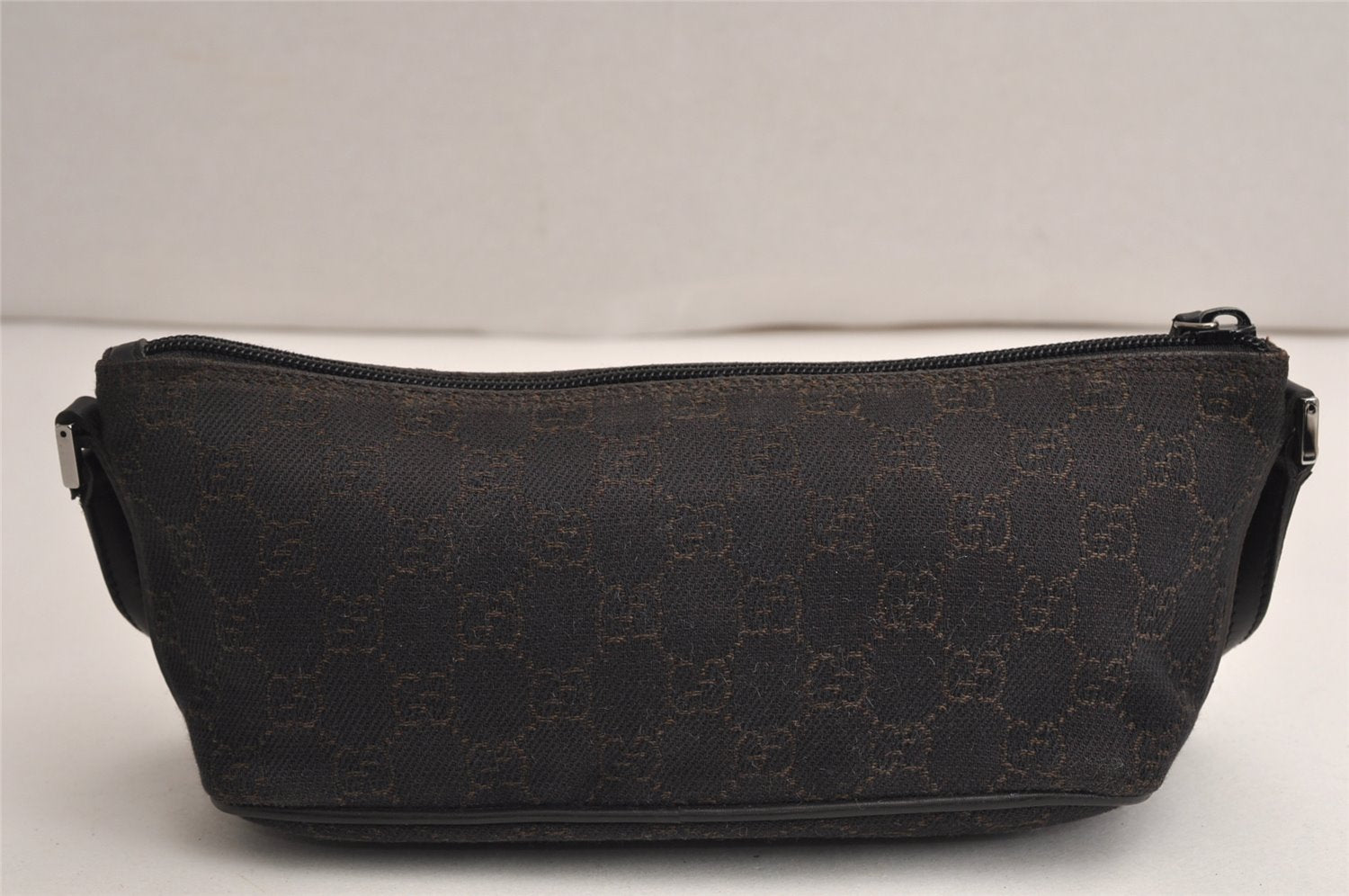 Authentic GUCCI Hand Bag Pouch Purse GG Canvas Leather 07198 Dark Brown 0708K