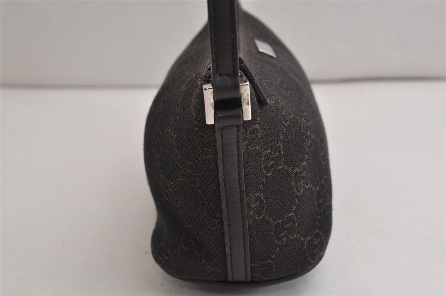 Authentic GUCCI Hand Bag Pouch Purse GG Canvas Leather 07198 Dark Brown 0708K