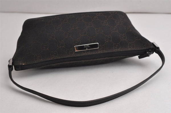 Authentic GUCCI Hand Bag Pouch Purse GG Canvas Leather 07198 Dark Brown 0708K