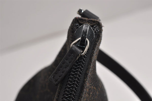 Authentic GUCCI Hand Bag Pouch Purse GG Canvas Leather 07198 Dark Brown 0708K