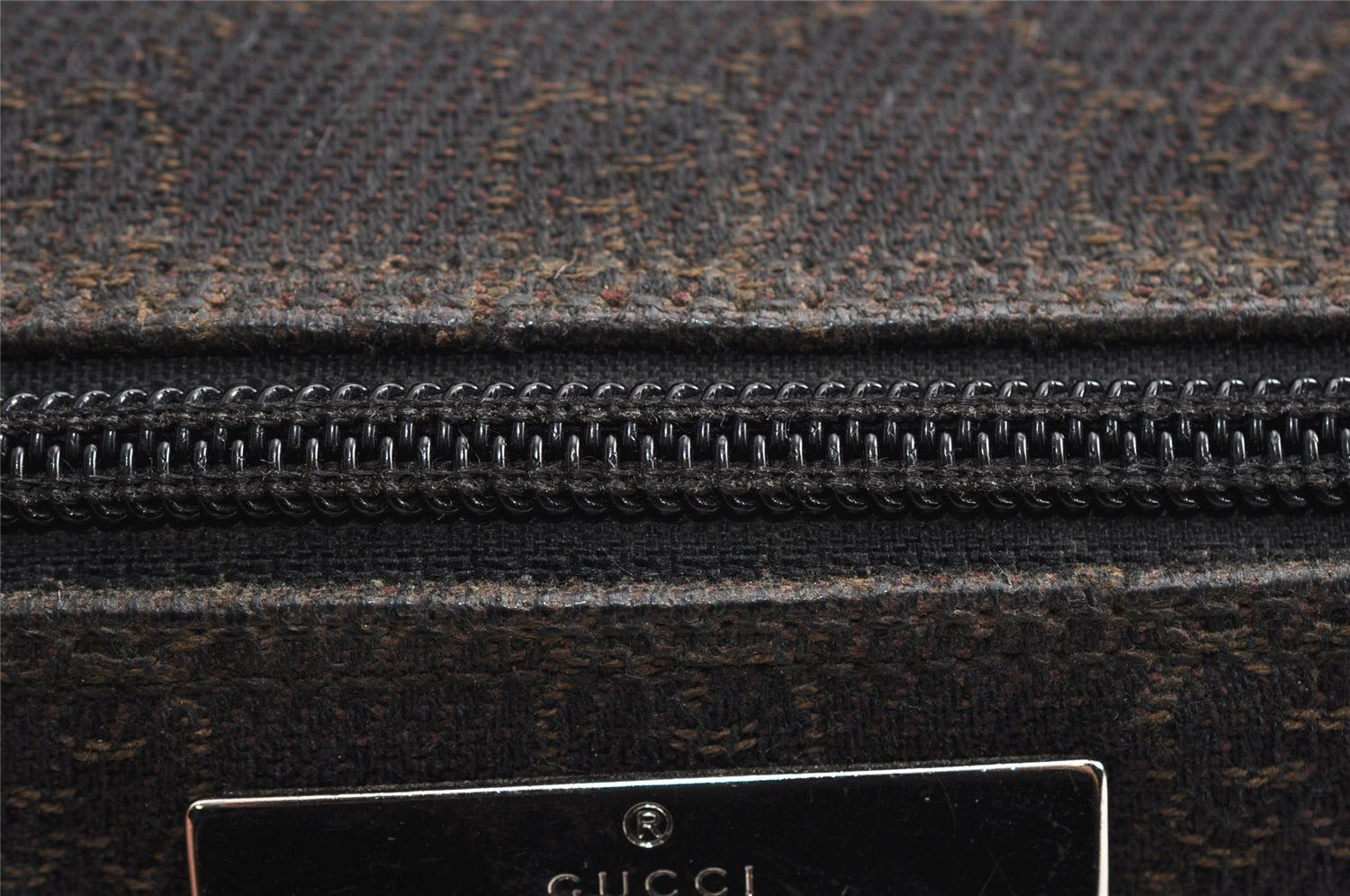 Authentic GUCCI Hand Bag Pouch Purse GG Canvas Leather 07198 Dark Brown 0708K