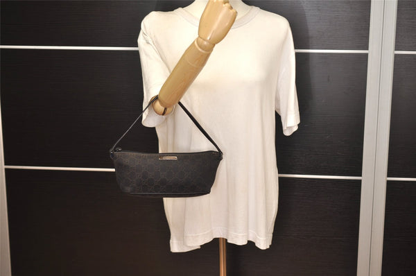 Authentic GUCCI Hand Bag Pouch Purse GG Canvas Leather 07198 Dark Brown 0708K