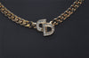 Authentic Christian Dior Gold Tone Rhinestone Chain Pendant Necklace CD 0709J