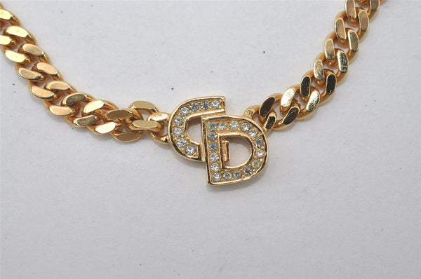 Authentic Christian Dior Gold Tone Rhinestone Chain Pendant Necklace CD 0709J