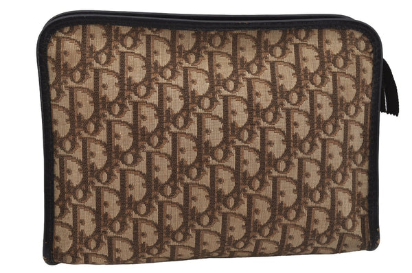Authentic Christian Dior Trotter Clutch Hand Bag Canvas Leather Brown 0711J