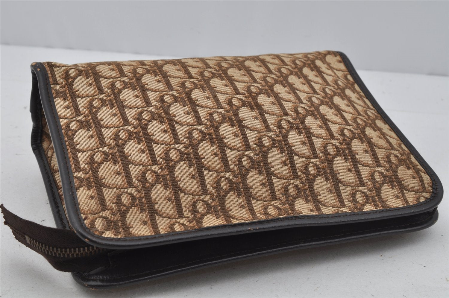 Authentic Christian Dior Trotter Clutch Hand Bag Canvas Leather Brown 0711J