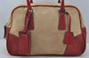 Authentic PRADA Vintage Canvas Leather Hand Boston Bag Beige 0712J