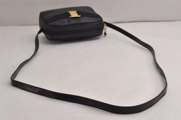 Authentic Salvatore Ferragamo Vara Shoulder Cross Body Bag Leather Black 0717K