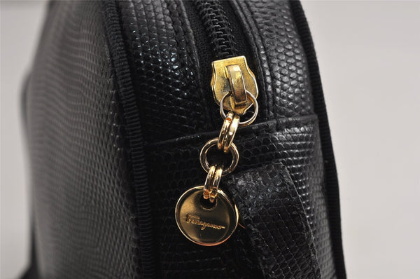 Authentic Salvatore Ferragamo Vara Shoulder Cross Body Bag Leather Black 0717K