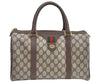 Authentic GUCCI Web Sherry Line Hand Boston Bag GG PVC Leather Brown 0720H