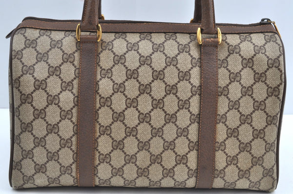 Authentic GUCCI Web Sherry Line Hand Boston Bag GG PVC Leather Brown 0720H