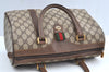 Authentic GUCCI Web Sherry Line Hand Boston Bag GG PVC Leather Brown 0720H