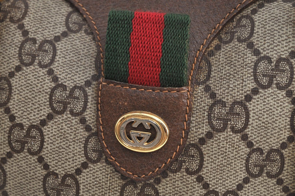 Authentic GUCCI Web Sherry Line Hand Boston Bag GG PVC Leather Brown 0720H