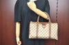 Authentic GUCCI Web Sherry Line Hand Boston Bag GG PVC Leather Brown 0720H