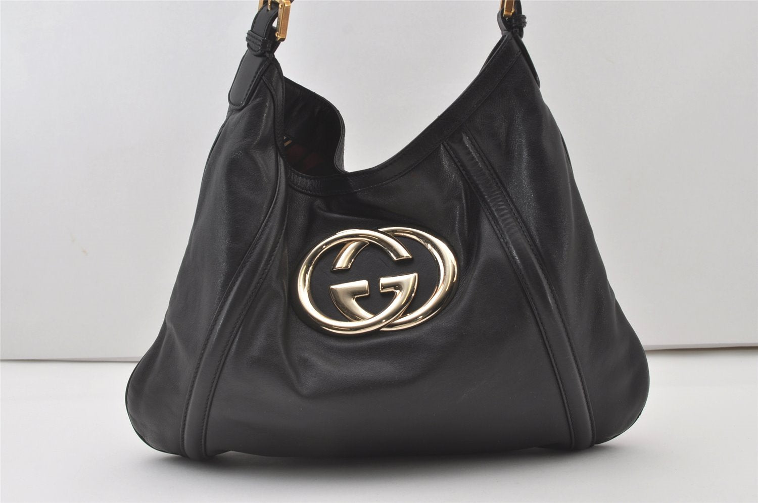 Authentic GUCCI Vintage Britt Shoulder Hand Bag Leather 162740 Black 0721J