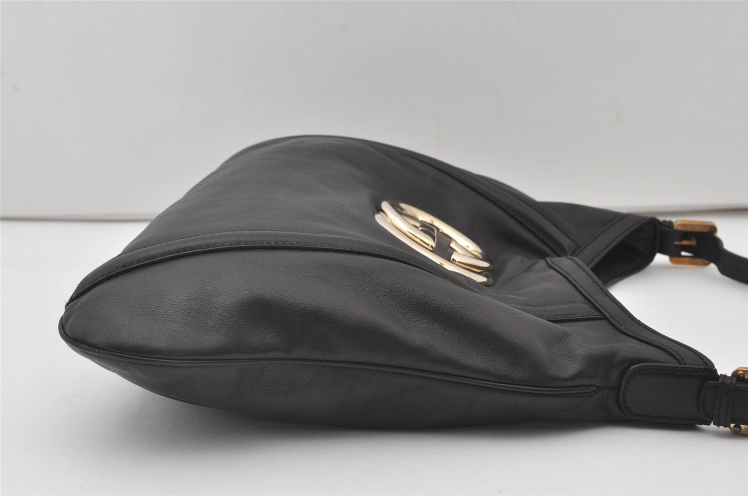 Authentic GUCCI Vintage Britt Shoulder Hand Bag Leather 162740 Black 0721J