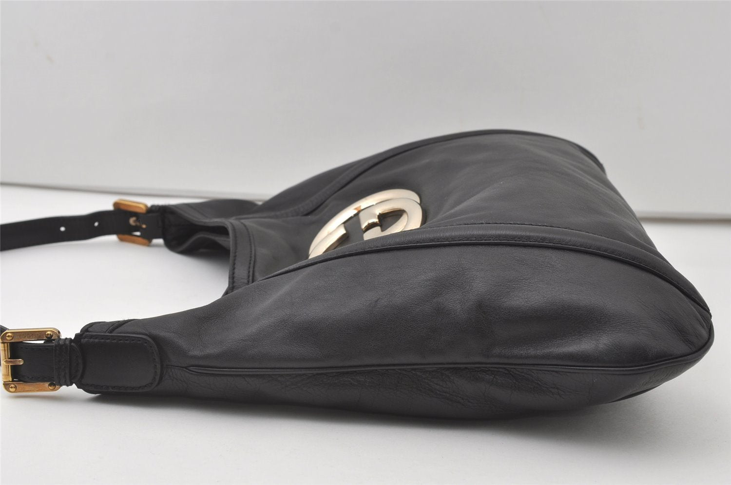 Authentic GUCCI Vintage Britt Shoulder Hand Bag Leather 162740 Black 0721J