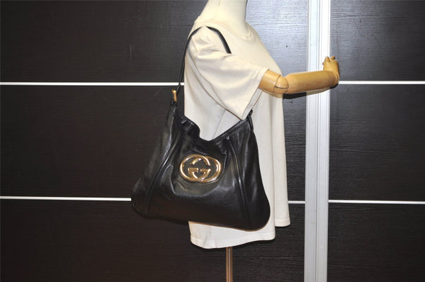 Authentic GUCCI Vintage Britt Shoulder Hand Bag Leather 162740 Black 0721J