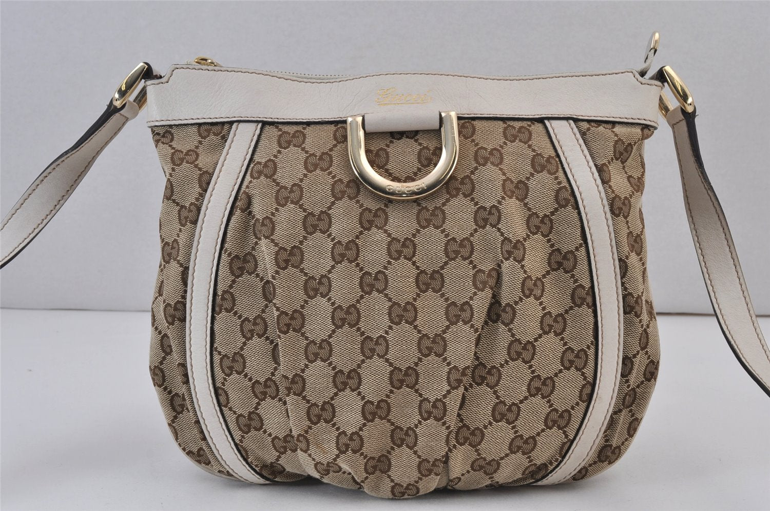 Authentic GUCCI Abbey Shoulder Cross Bag GG Canvas Leather 203257 Brown 0725K